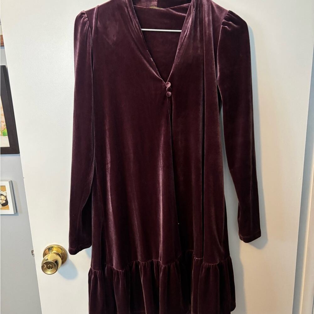 Whimsigoth Quirky Elegant Velvet Long Sleeve Plum Dress Women's Size Large